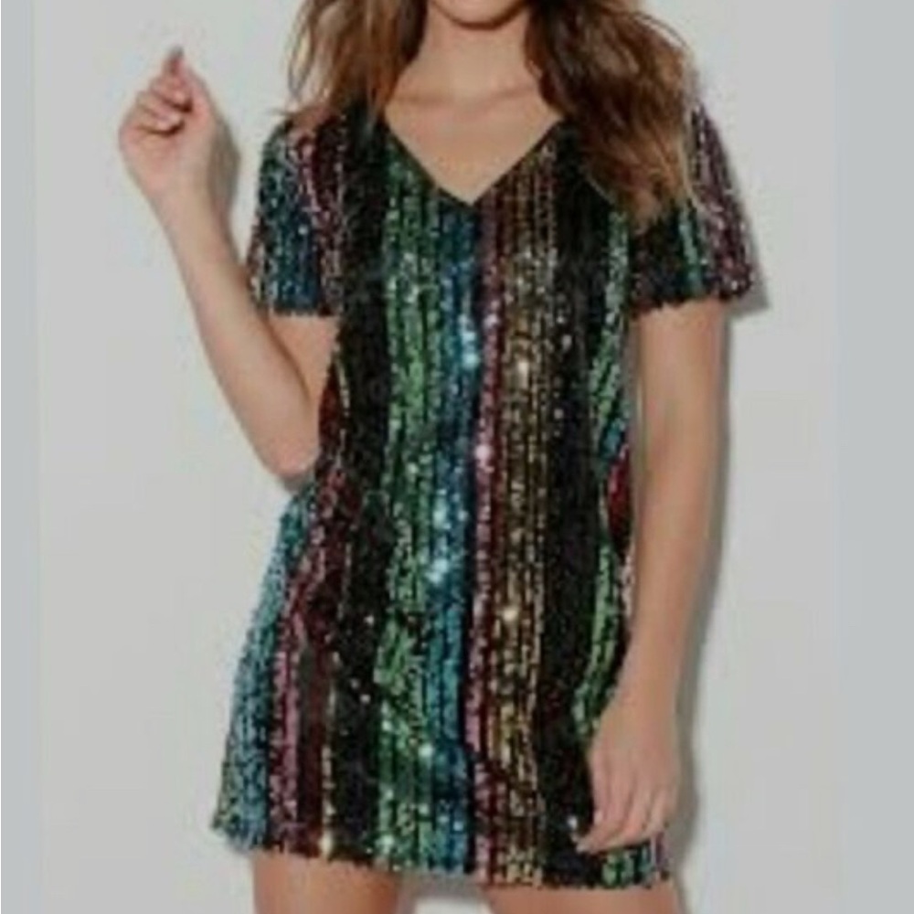 Vibrant Striped Sequin Mini Dress